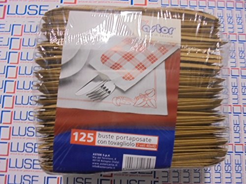 125 bolsas para cubiertos, de papel de estraza para uso alimentario, de 10 x 25 cm, con servilleta de papel de 40 x 40 cm, ideales para aperitivos y cenas (100)