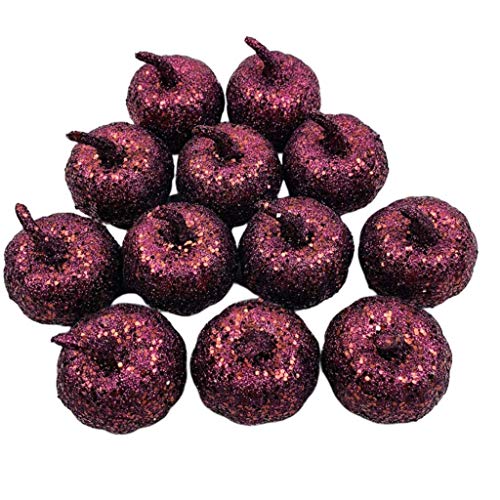 12pcs Artificial Mini metálico del brillo de las lentejuelas de calabaza for la tabla del banquete de la decoración DIY de la cosecha de Halloween de Acción de Gracias ornamento blanco como la leche L