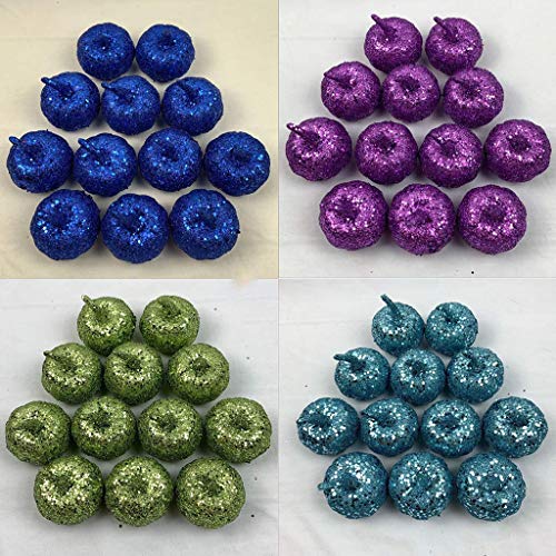 12pcs Artificial Mini metálico del brillo de las lentejuelas de calabaza for la tabla del banquete de la decoración DIY de la cosecha de Halloween de Acción de Gracias ornamento blanco como la leche L