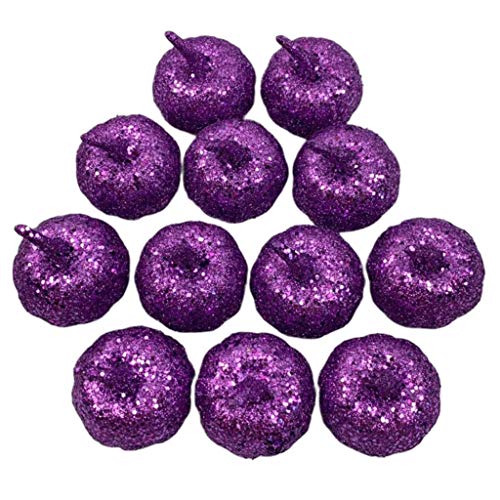 12pcs Artificial Mini metálico del brillo de las lentejuelas de calabaza for la tabla del banquete de la decoración DIY de la cosecha de Halloween de Acción de Gracias ornamento blanco como la leche L