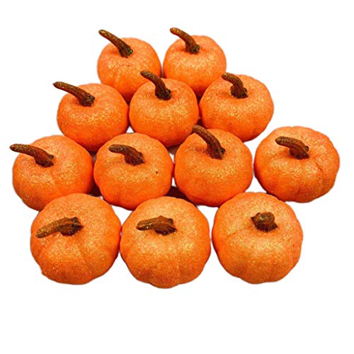 12pcs Artificial Mini metálico del brillo de las lentejuelas de calabaza for la tabla del banquete de la decoración DIY de la cosecha de Halloween de Acción de Gracias ornamento blanco como la leche L