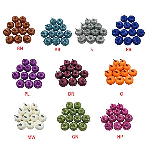 12pcs Artificial Mini metálico del brillo de las lentejuelas de calabaza for la tabla del banquete de la decoración DIY de la cosecha de Halloween de Acción de Gracias ornamento blanco como la leche L