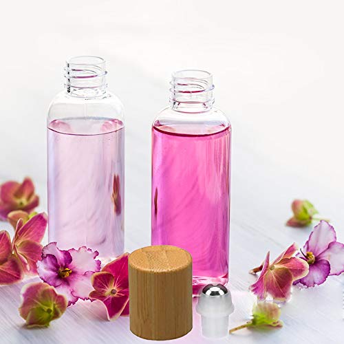 12pz roll on cristal 10ml envase roll on rellenable con tapa de bambú, Creatiees rellenable de cristal Roller roll-on botellas de aceites esenciales con bola de metal de acero inoxidable