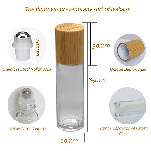 12pz roll on cristal 10ml envase roll on rellenable con tapa de bambú, Creatiees rellenable de cristal Roller roll-on botellas de aceites esenciales con bola de metal de acero inoxidable