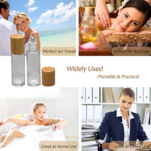 12pz roll on cristal 10ml envase roll on rellenable con tapa de bambú, Creatiees rellenable de cristal Roller roll-on botellas de aceites esenciales con bola de metal de acero inoxidable