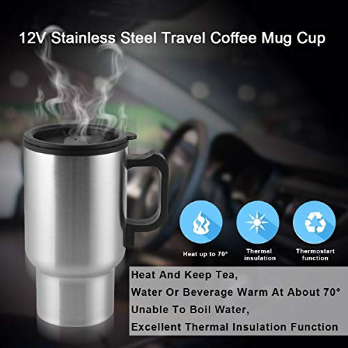12v taza de viaje eléctrica calentada de acero inoxidable taza de té calentador en el coche control de temperatura para calefacción agua café tapa leche cargador de coche