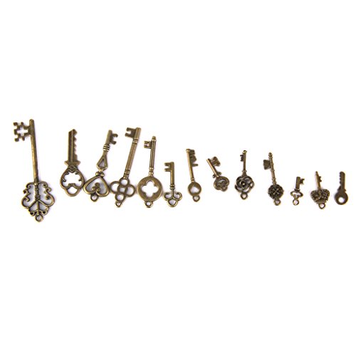 13pcs Antiguos Clave De Bronce Colgantes Hallazgos Collar Pendiente Del Encanto