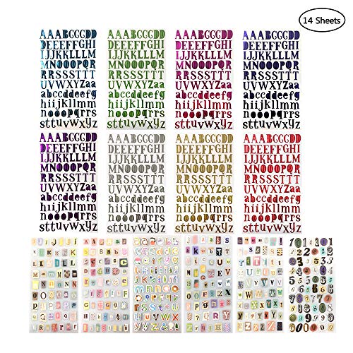 14 hojas de letras y números pegatinas coloridas de regalo alfabeto etiqueta engomada para manualidades tarjetas de felicitación de libros de chatarra y decoración del hogar