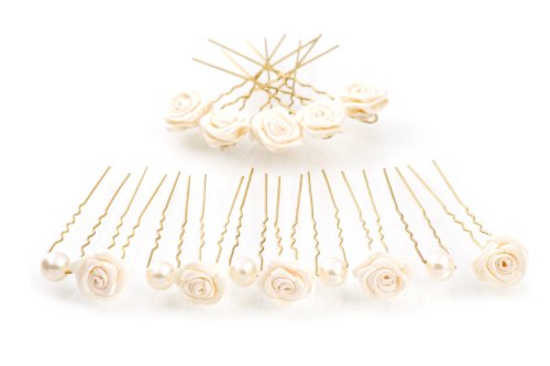15 rosas y perlas horquillas - Joyas para el cabello - oro - Beige