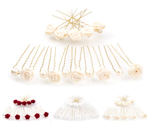 15 rosas y perlas horquillas - Joyas para el cabello - oro - Beige