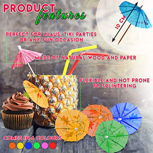 150 Sombrillas de Papel de Cóctel Paraguas de Papel Decorativas para Bebidas Tropicales, Etiquetas de Frutas, Etiquetas de Vino - Decoración de Cócteles y Fiestas en La Playa y Piscina