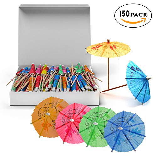 150 Sombrillas de Papel de Cóctel Paraguas de Papel Decorativas para Bebidas Tropicales, Etiquetas de Frutas, Etiquetas de Vino - Decoración de Cócteles y Fiestas en La Playa y Piscina