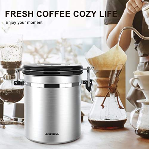 1.5L Contenedor de Café de Acero Inoxidable, Luxebell Tiempo de Recordatorio de los Granos de Café/Azúcar/Tea Canister Set con una Cuchara