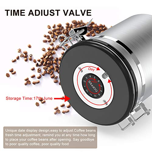 1.5L Contenedor de Café de Acero Inoxidable, Luxebell Tiempo de Recordatorio de los Granos de Café/Azúcar/Tea Canister Set con una Cuchara