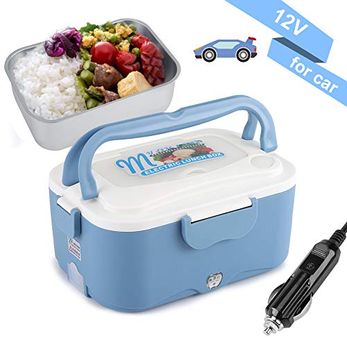 1.5L Fiambrera Eléctrica Comida Térmico Lunch Box Fiambreras bento Uso en Coche Eléctrica con Small Dish Box Palillos Tenedor Cuchara Recipiente de Comida Térmico 45W(12V-Blue)