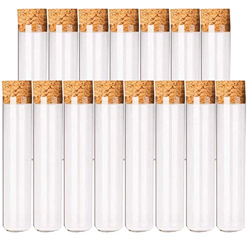 15PCS Tubos de ensayo de plástico,30ml Tubo de ensayo transparente con tapones de corcho,Contenedores de muestras para almacenamiento líquido,Almacenar Joyas Tubos de Ensayo Vacíos(20X150 mm)