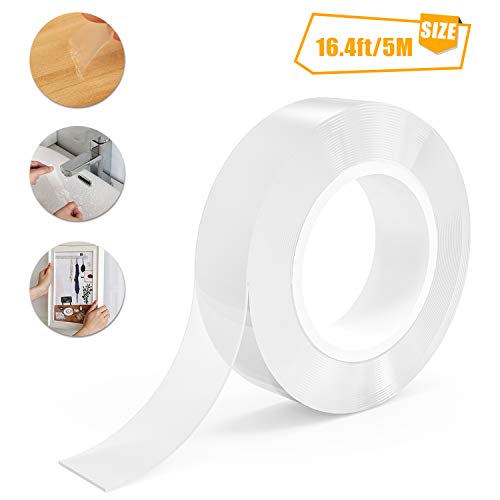 16.4ft/5M Cinta Adhesiva de Doble Cara - Cinta Doble Cara,Lavable Adhesivo Cinta Nano Tape,Cinta Lavable,Reutilizable,para Pared,Cocina,Alfombra,Fijación de Fotos