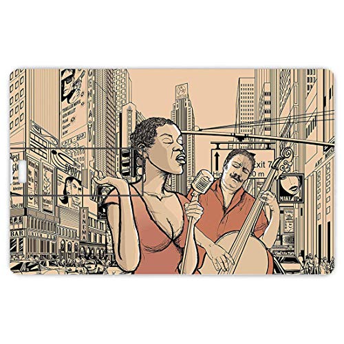 16GB Unidades flash USB flash Música de jazz y cantante de jazz con contrabajo en una calle del estilo de vida urbano de Nueva York Forma de tarjeta de crédito bancaria Clave comercial U Disco de alma