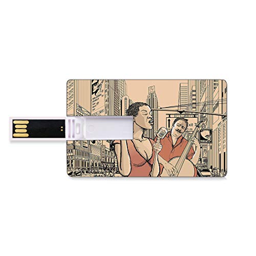 16GB Unidades flash USB flash Música de jazz y cantante de jazz con contrabajo en una calle del estilo de vida urbano de Nueva York Forma de tarjeta de crédito bancaria Clave comercial U Disco de alma