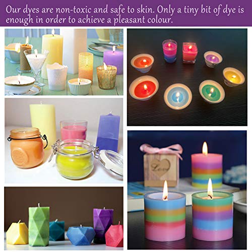 18 chips de cera para velas de soja con 20 mechas de velas, tinte de color para derretir cera, velas de bricolaje, 5 g cada paquete, total 90 g/3.2 oz (18 colores)