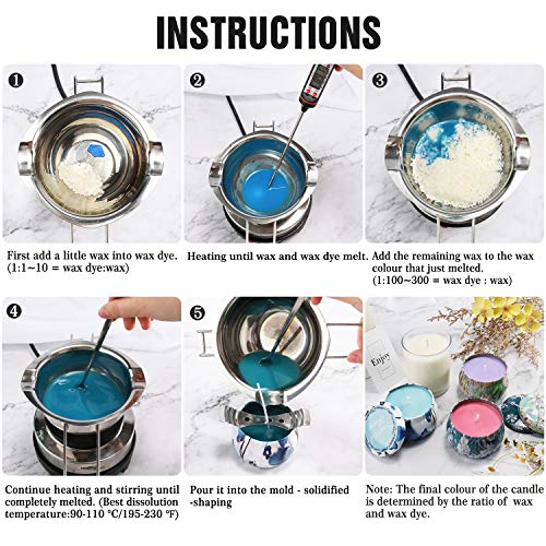 18 chips de cera para velas de soja con 20 mechas de velas, tinte de color para derretir cera, velas de bricolaje, 5 g cada paquete, total 90 g/3.2 oz (18 colores)