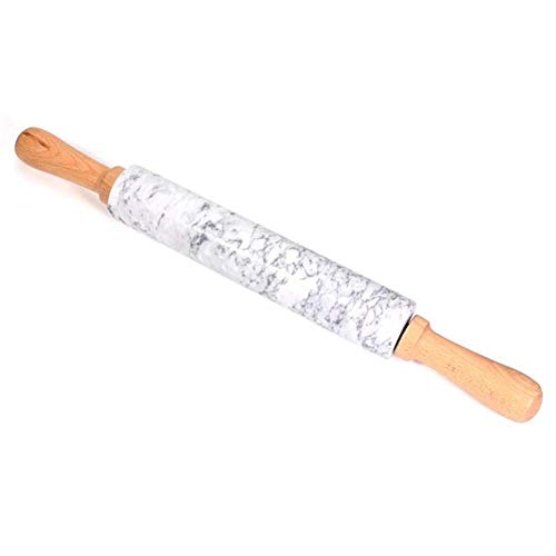 18-inch Grande Natural Mármol Piedra Pin Rodillo con Madera Handles&cradle,Bricolaje Antiadherente Fondant Rodillo,Textura Pastel Masa Decoración Manualidades Cocina Hornear Herramientas (Gris /