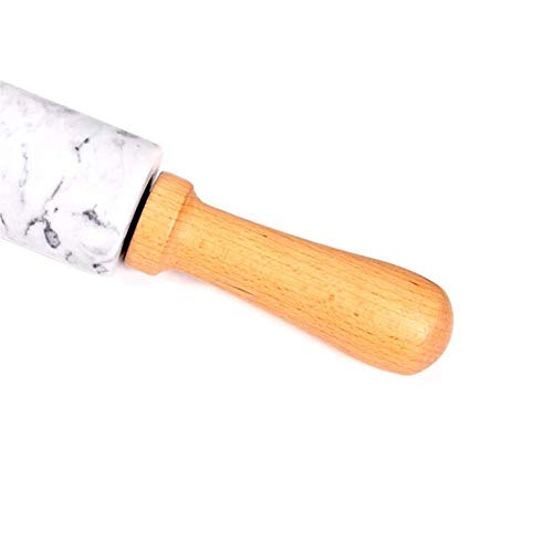 18-inch Grande Natural Mármol Piedra Pin Rodillo con Madera Handles&cradle,Bricolaje Antiadherente Fondant Rodillo,Textura Pastel Masa Decoración Manualidades Cocina Hornear Herramientas (Gris /