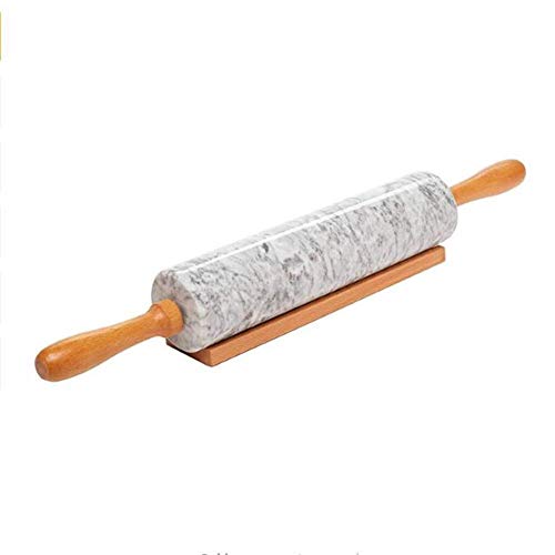 18-inch Grande Natural Mármol Piedra Pin Rodillo con Madera Handles&cradle,Bricolaje Antiadherente Fondant Rodillo,Textura Pastel Masa Decoración Manualidades Cocina Hornear Herramientas (Gris /