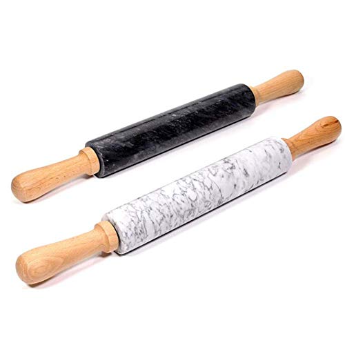 18-inch Grande Natural Mármol Piedra Pin Rodillo con Madera Handles&cradle,Bricolaje Antiadherente Fondant Rodillo,Textura Pastel Masa Decoración Manualidades Cocina Hornear Herramientas (Gris /