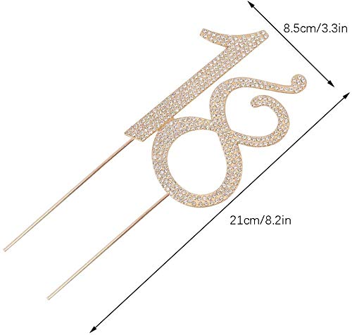 18 Número Rhinestone Cake Topper, Topper Tarta Decoracion, para Aniversario, Decoración de Fiestas, Decoración de Tartas de Cumpleaños (Dorado)