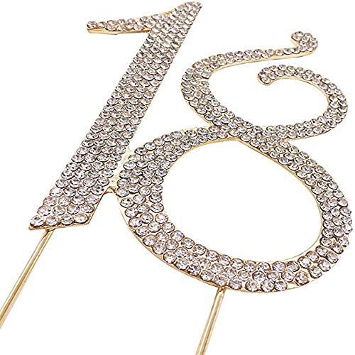 18 Número Rhinestone Cake Topper, Topper Tarta Decoracion, para Aniversario, Decoración de Fiestas, Decoración de Tartas de Cumpleaños (Dorado)
