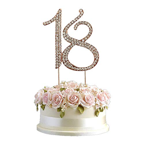 18 Número Rhinestone Cake Topper, Topper Tarta Decoracion, para Aniversario, Decoración de Fiestas, Decoración de Tartas de Cumpleaños (Dorado)