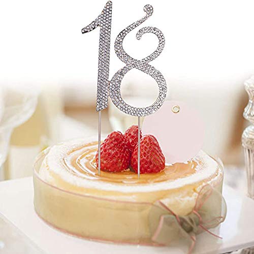 18 Número Rhinestone Cake Topper, Topper Tarta Decoracion, para Aniversario, Decoración de Fiestas, Decoración de Tartas de Cumpleaños (Dorado)
