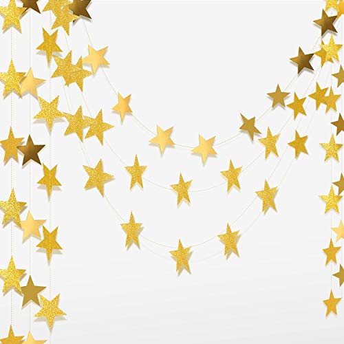 184 Pies Guirnalda de Papel de Estrella Guirnalda de Banderines de Estrellas Brillantes 14 Guirnalda de Estrellas Decoración Colgantes para Boda Cumpleaños Fiesta Navidad, Dorado y Dorado Brillante