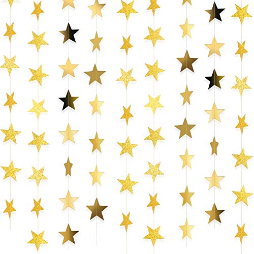 184 Pies Guirnalda de Papel de Estrella Guirnalda de Banderines de Estrellas Brillantes 14 Guirnalda de Estrellas Decoración Colgantes para Boda Cumpleaños Fiesta Navidad, Dorado y Dorado Brillante