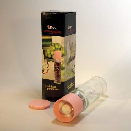 1aTTack.de - Molinillo de pimienta (cerámica, sin contenido de especias, 230 ml), color rosa