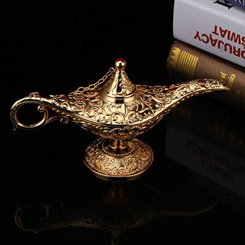 1PC Dorado Lámpara de Aceite Mágica de Aladdin de Aleación de Zinc Forma de Tetera con Tallado Retro Decoración del Hogar