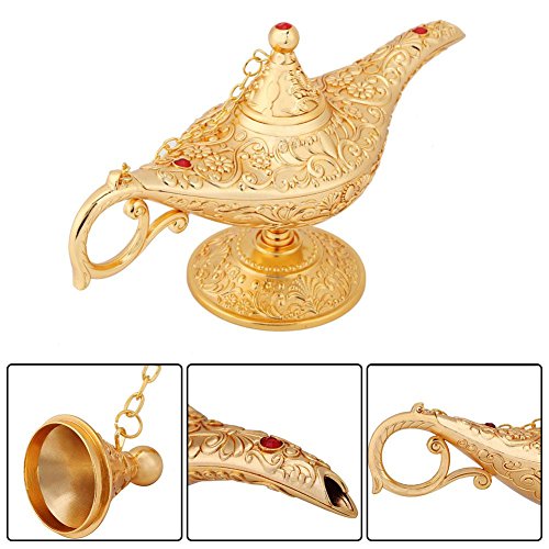 1PC Dorado Lámpara de Aceite Mágica de Aladdin de Aleación de Zinc Forma de Tetera con Tallado Retro Decoración del Hogar