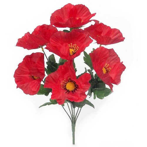 2 arbustos de amapola de seda artificial de 38 cm, 8 cabezas de flores grandes cada una – Home / Cottage GArden Grave