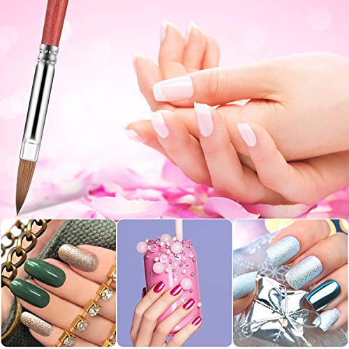 2 Cepillos de Kolinsky Sable Cepillo de Uñas de Acrílico Cristal con Mango de Madera Cepillo de Uñas Ondulado Ovalado Pluma Pincel de Uñas Redonda para Herramientas de Maricura, Talla 8, Talla 10