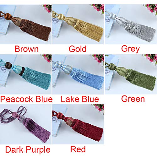 2 clips de cortina para ventana, borla decorativa, alzapaños de cuerda hechos a mano con hebilla, cordón para cortinas, borlas, dorado, Tamaño libre