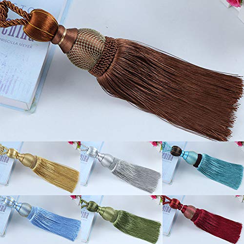 2 clips de cortina para ventana, borla decorativa, alzapaños de cuerda hechos a mano con hebilla, cordón para cortinas, borlas, dorado, Tamaño libre