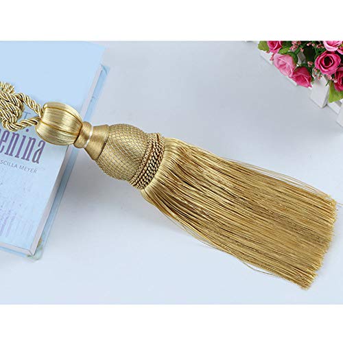 2 clips de cortina para ventana, borla decorativa, alzapaños de cuerda hechos a mano con hebilla, cordón para cortinas, borlas, dorado, Tamaño libre
