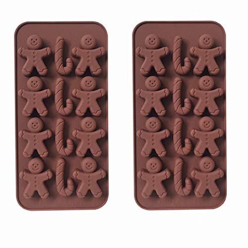 2 moldes de silicona para chocolate con forma de hombre de jengibre, molde para cubitos de hielo, antiadherente, para decorar tartas, chocolate, caramelos, gelatina, cocina, etc.