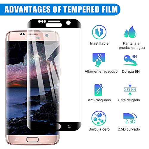 [2 Pack] Amonke Protector de Pantalla para Samsung Galaxy S7 Edge Cristal Templado, 3D Curvado Completa Cobertura, 9H Dureza, Anti-Huella, Vidrio Templado Screen Protector para Galaxy S7 Edge