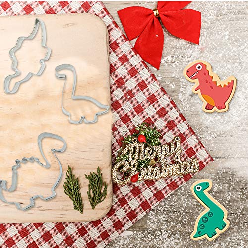 2 Paquetes de Silicona Moldes de Dinosaurio 5 Paquetes Cortadores de Galletas de Acero Inoxidable, Molde de Chocolate de Calidad Alimentaria, Suministros para Fiestas Decoraciones Hechas A Mano