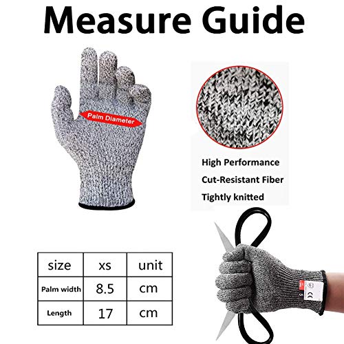 2 Par Guantes Anticorte, Guantes Trabajo para Cocina,Trabajo Mecanico y Jardín,Protección nivel 5,Aptos para Uso Alimentario ,XS
