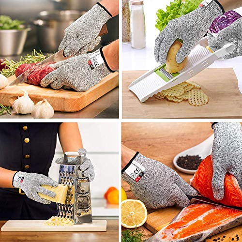 2 Par Guantes Anticorte, Guantes Trabajo para Cocina,Trabajo Mecanico y Jardín,Protección nivel 5,Aptos para Uso Alimentario ,XS