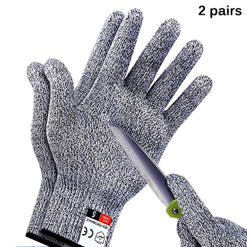 2 Par Guantes Anticorte, Guantes Trabajo para Cocina,Trabajo Mecanico y Jardín,Protección nivel 5,Aptos para Uso Alimentario ,XS