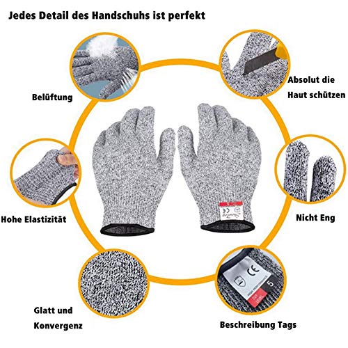 2 Par Guantes Anticorte, Guantes Trabajo para Cocina,Trabajo Mecanico y Jardín,Protección nivel 5,Aptos para Uso Alimentario ,XS